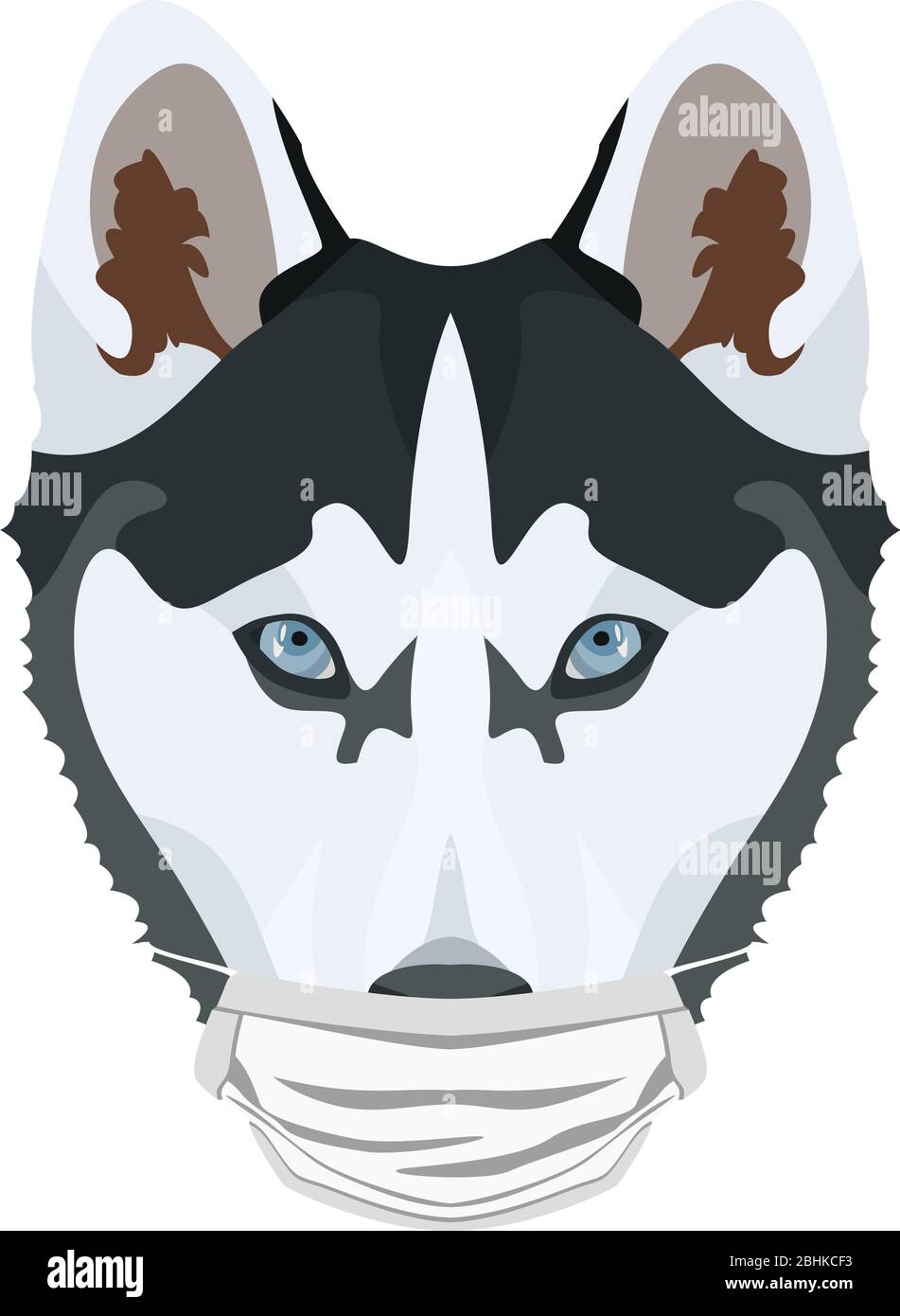 Illustration of a husky with a respirator. At this time of the pandemic, the design is a nice graphic for fans of dogs. Stock Vector