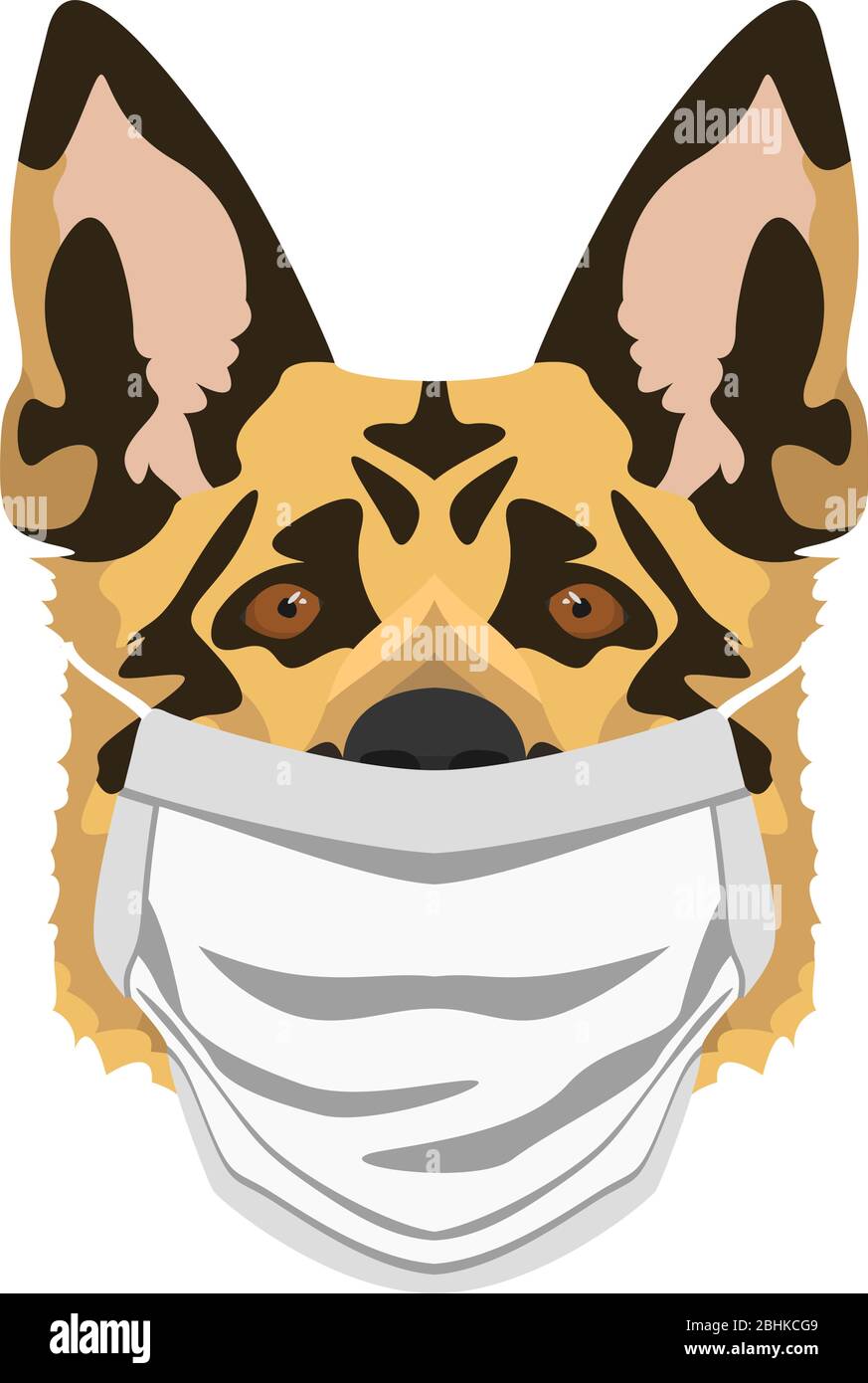 Illustration of a german shepherd with respirator. At this time of the pandemic, the design is a nice graphic for fans of dogs. Stock Vector