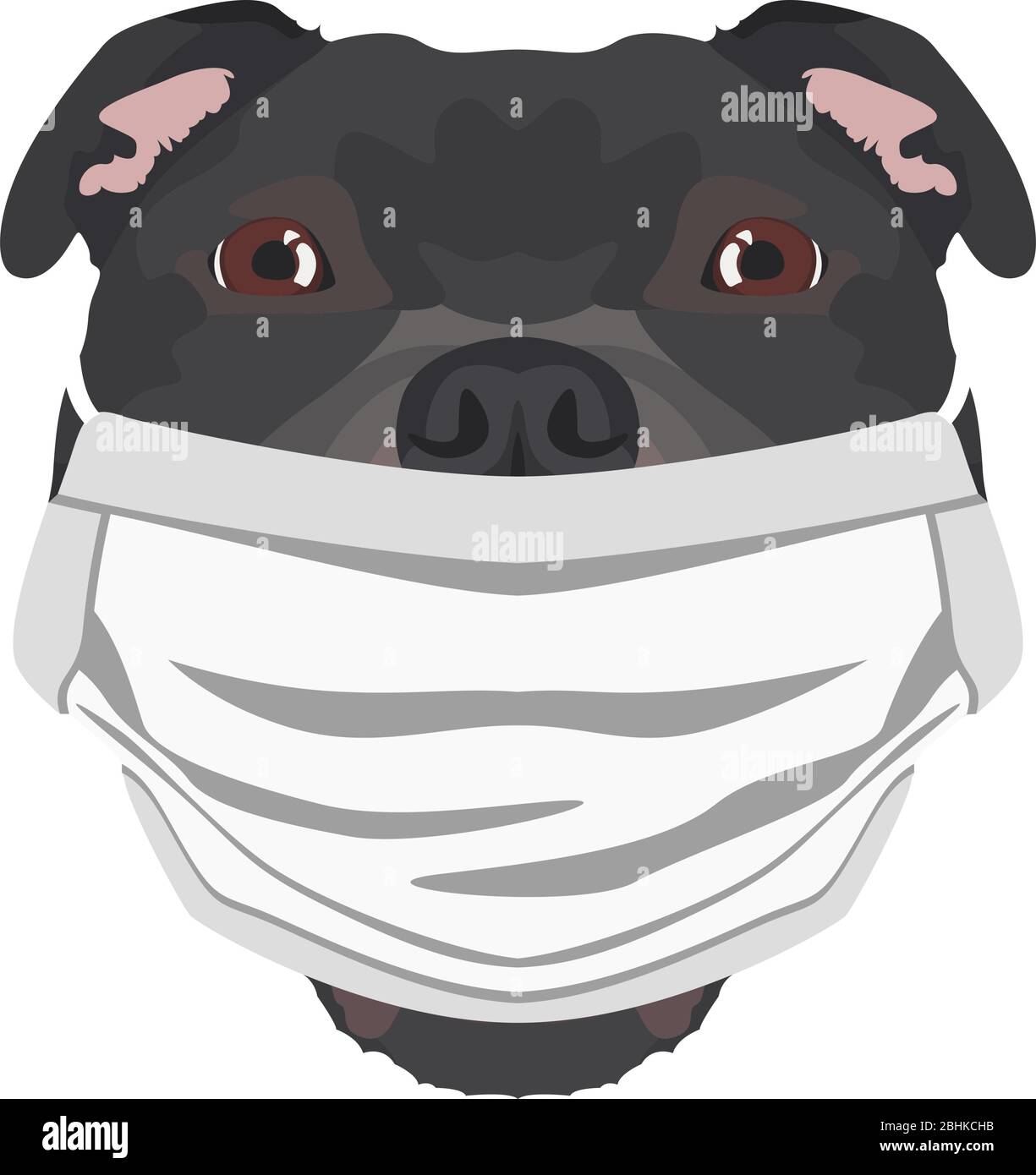 Illustration of a Staffordshire bull terrier wearing a respirator. At this time of the pandemic, the design is a nice graphic for fans of dogs. Stock Vector