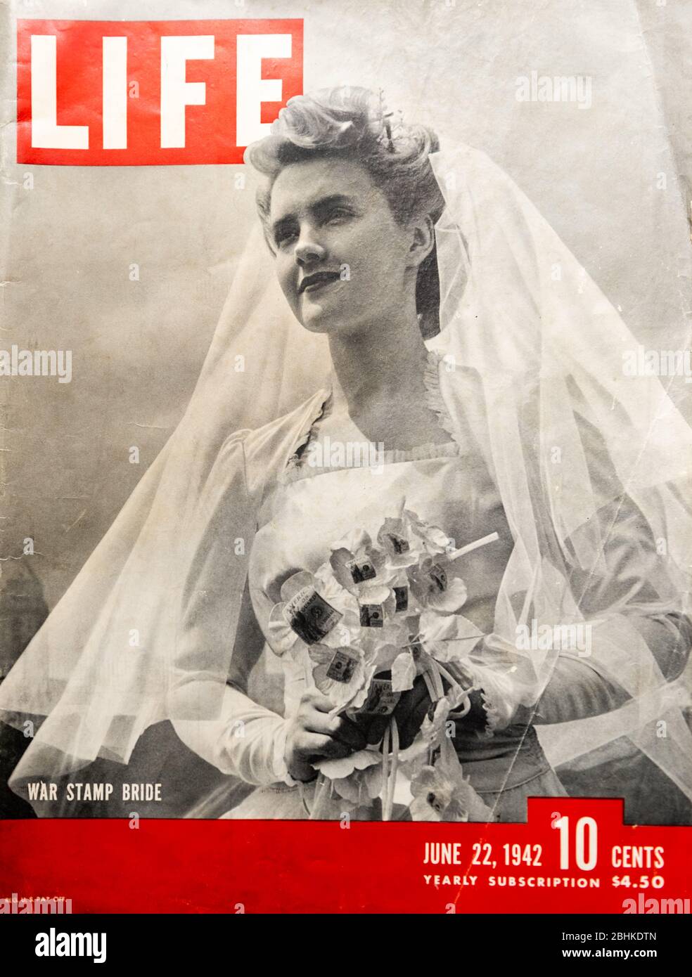 Life magazine vintage 1942 edition with a War Stamp Bride on the cover. Stock Photo