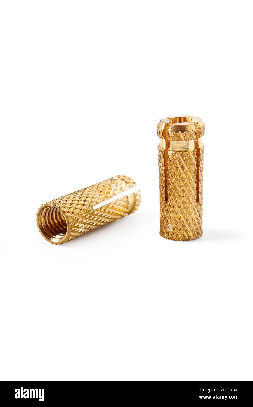 Brass collets closeup isolated on a white background Stock Photo