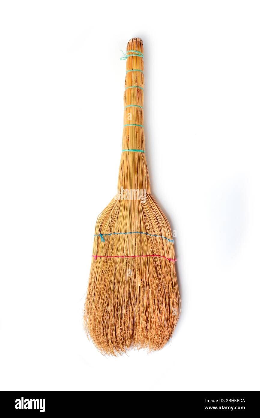 Home broom for floor isolated on white Stock Photo