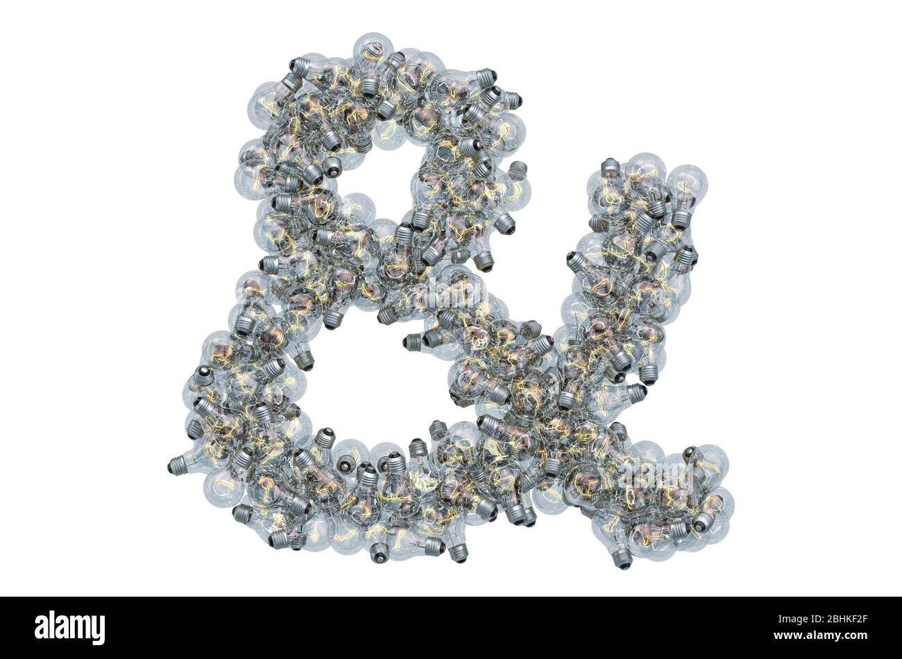 Ampersand symbol from light bulbs, 3D rendering isolated on white background Stock Photo