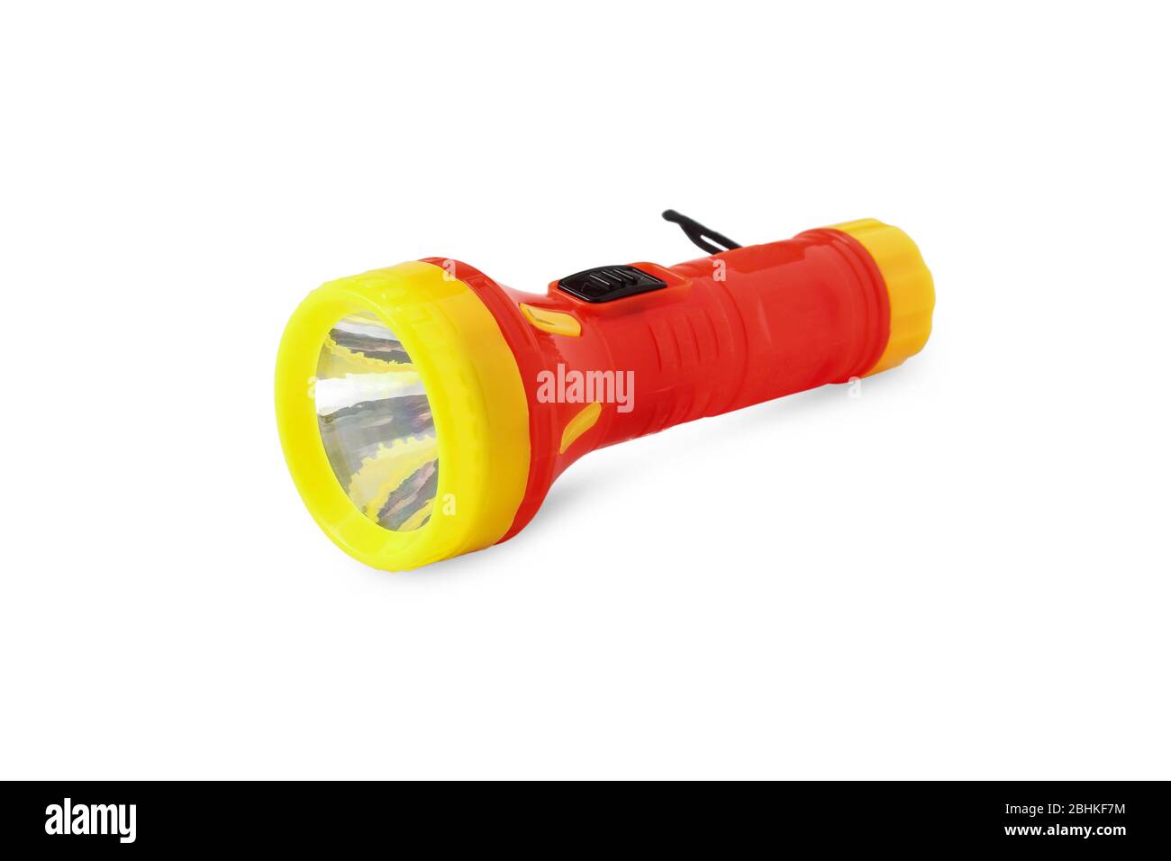Electric pocket flashlight isolated on white background Stock Photo