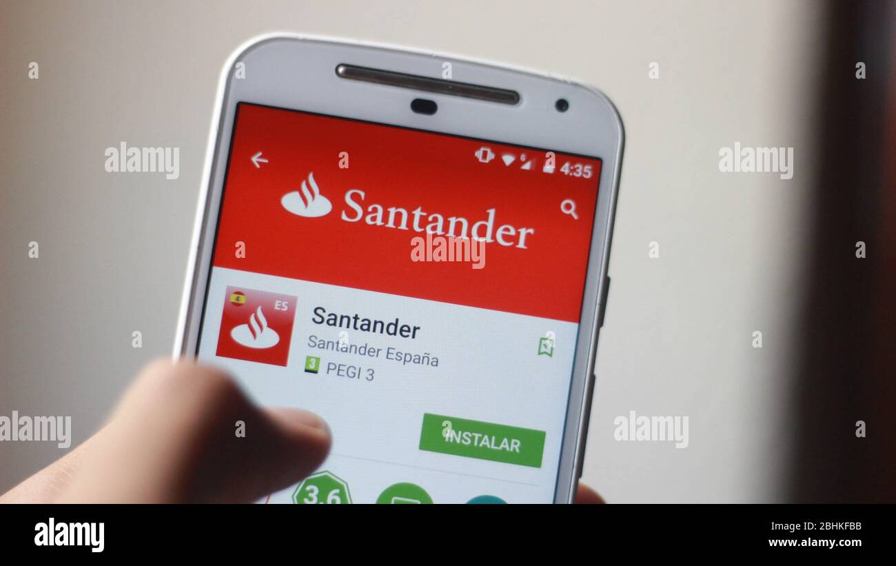 The application of Santander Bank-la aplicación de Banco Santander Stock Photo