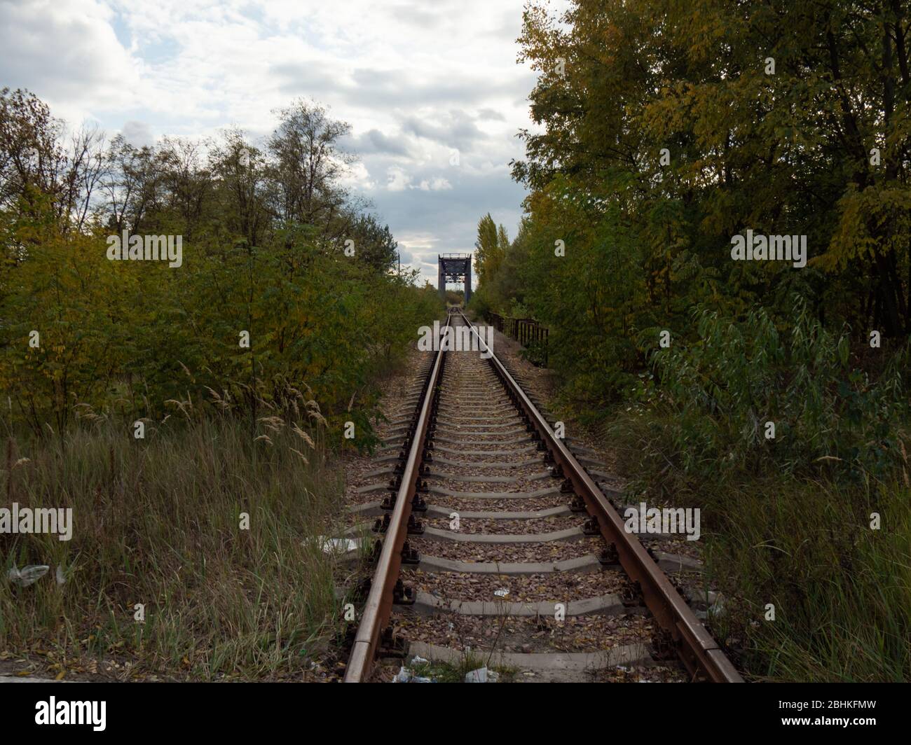 Railways in Chernobyl Exclusion Zone. Ukraine Stock Photo