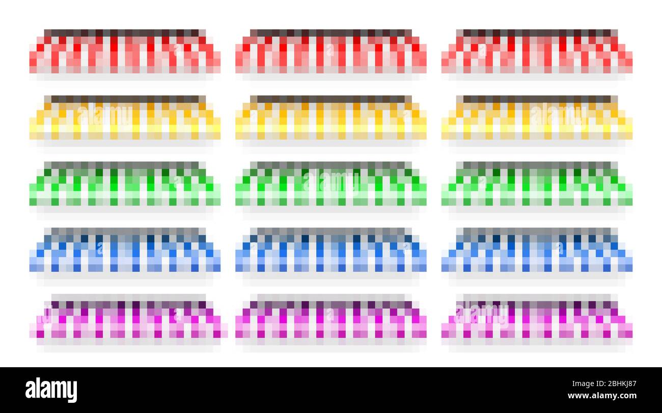 Realistic striped shop sunshade. Store awning. Shop tent isolated set ...