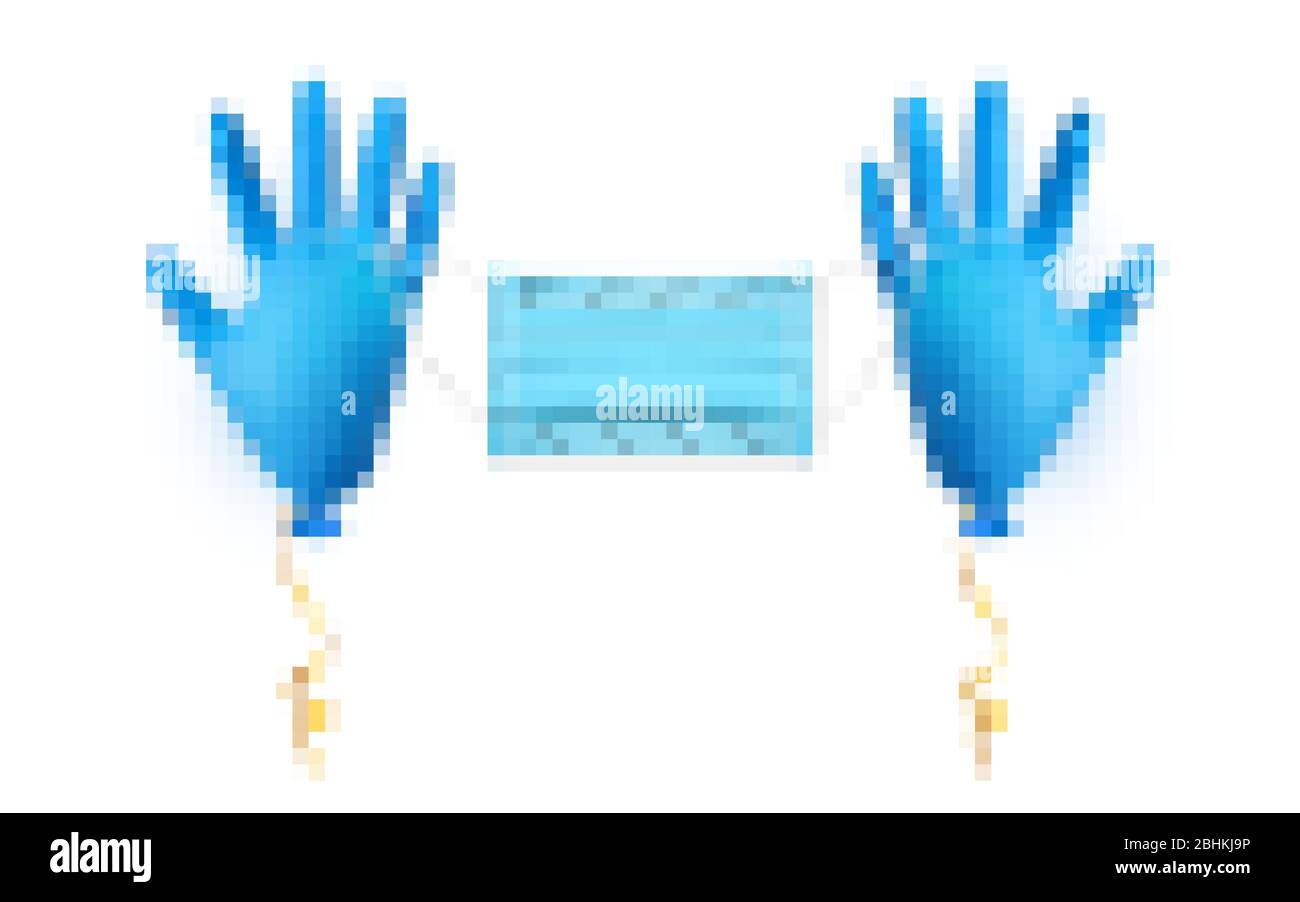 Realistic blue medical latex glove balloon with medical face mask