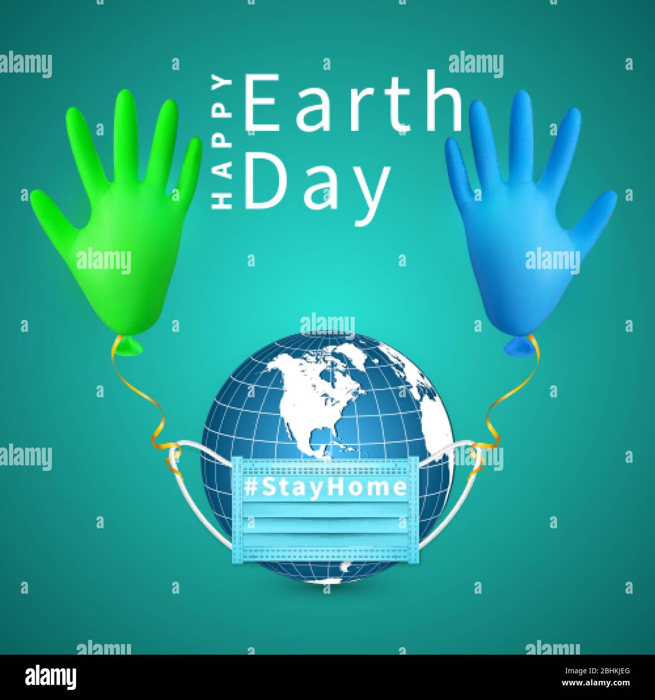 Happy Earth Day. Earth globe in medical face mask and shine helium balloon  made from medical latex glove. Vector illustration Stock Vector Image & Art  - Alamy