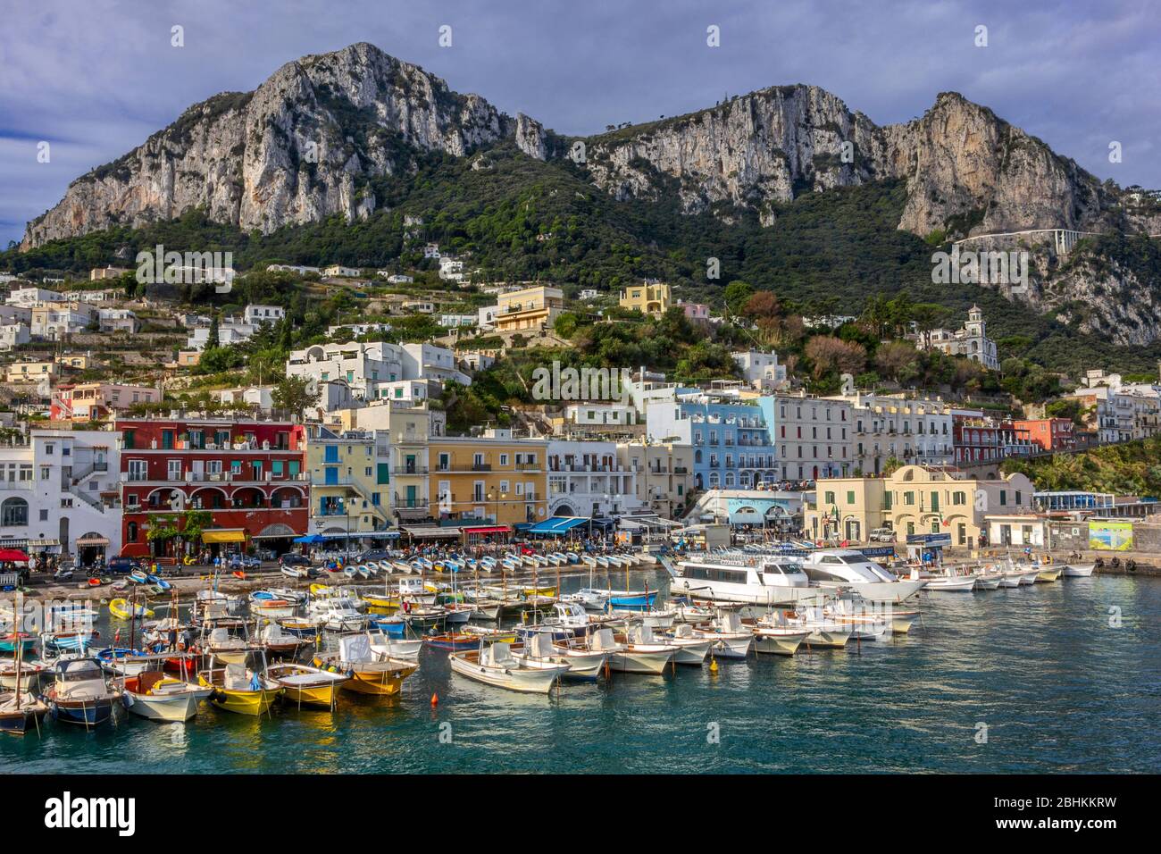 Colourful port of Capri island in Italy. I took the first ferry from Naples to Capri Island. As a foreigner in Italy I didn't expect to find so exotic Stock Photo