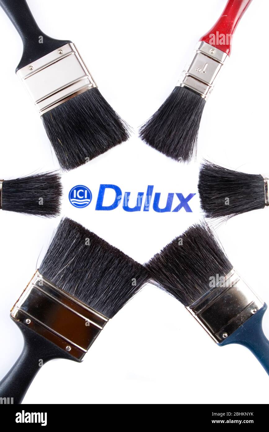 Figurative image of Dulux paint and brushes. Formerly owned by ICI, who