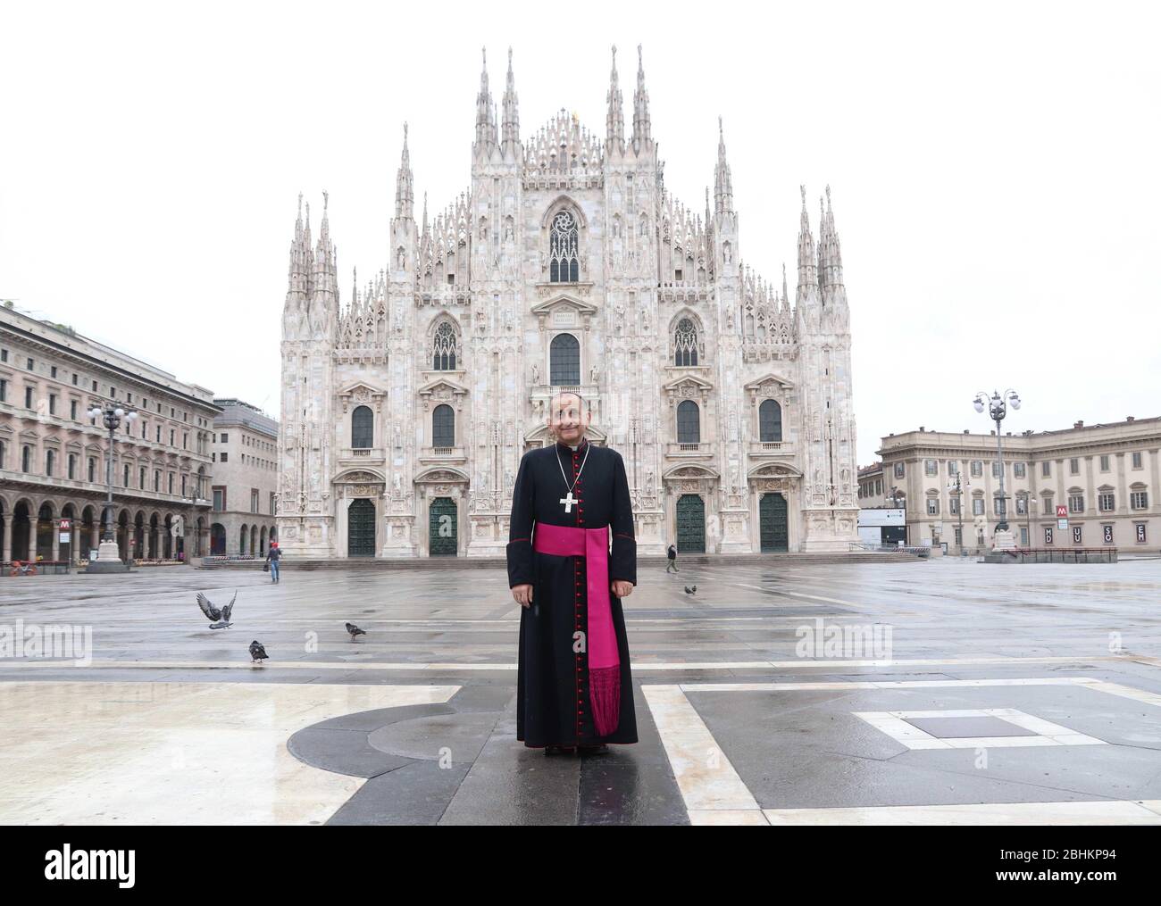 Milan, Italy. 20th Apr, 2020. Archbishop of Milan Mario Delpini speaks during a conference in a radio station ask citizens to resist during the coronavirus pandemic at Duomo Plaza in Milan Italy (Photo by Eyepix Group/Pacific Press/Sipa USA) Credit: Sipa USA/Alamy Live News Stock Photo