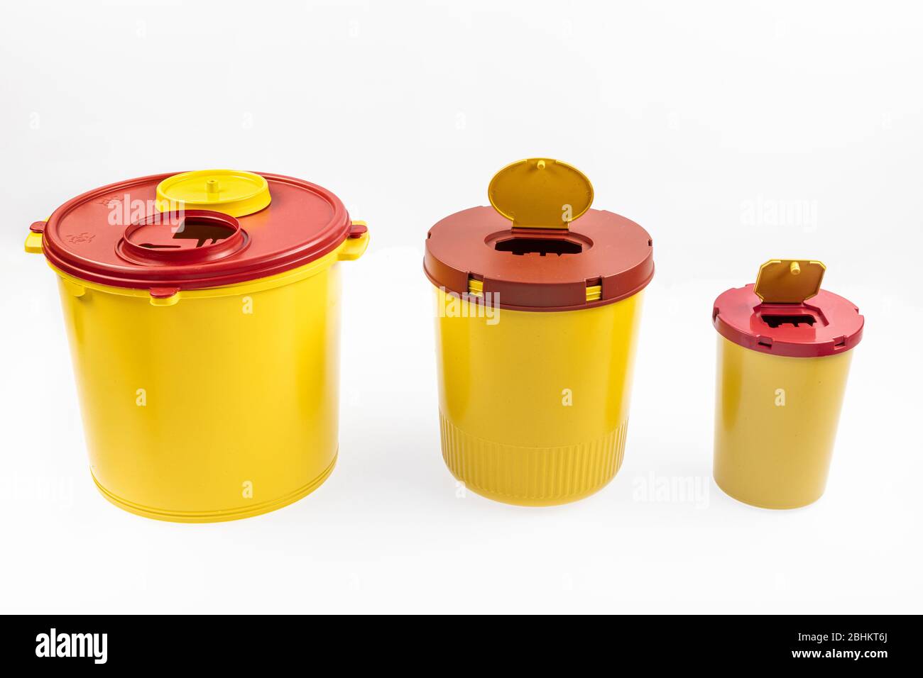 Different sizes of Medical waste bins (1.3, 2, 3, 5 liter). Yellow