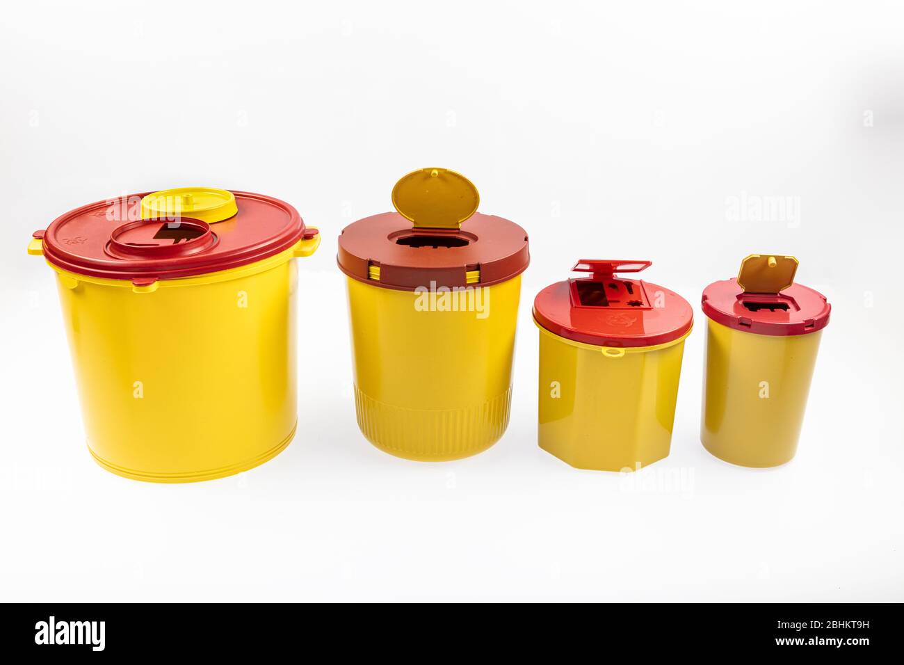 Different sizes of Medical waste bins (1.3, 2, 3, 5 liter). Yellow