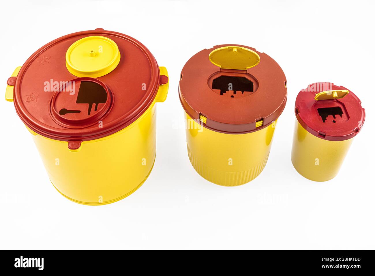Different sizes of Medical waste bins (1.3, 2, 3, 5 liter). Yellow