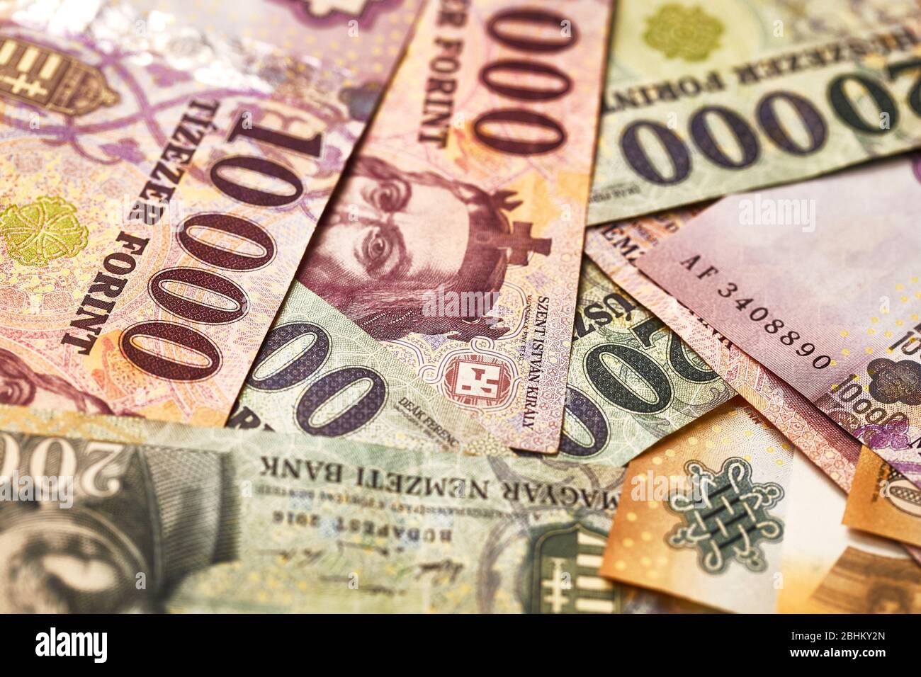 Banknotes Background, Hungarian Forints Stock Photo