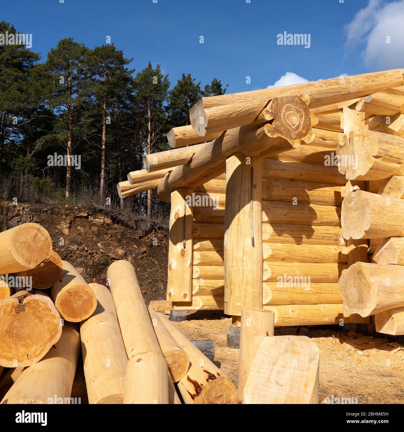 Ethnic wooden log cabin new manufacturing process Stock Photo Alamy