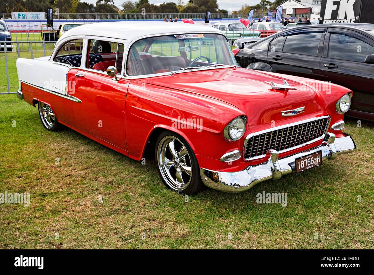 Automobiles /   American made 1955 Chevrolet Bel Air 2 door Hardtop; displayed at motor show in Melbourne Victoria Australia. Stock Photo