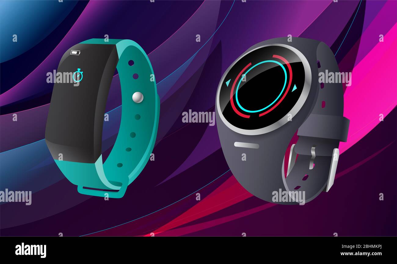 mock up illustration of digital watches on abstract background Stock Vector