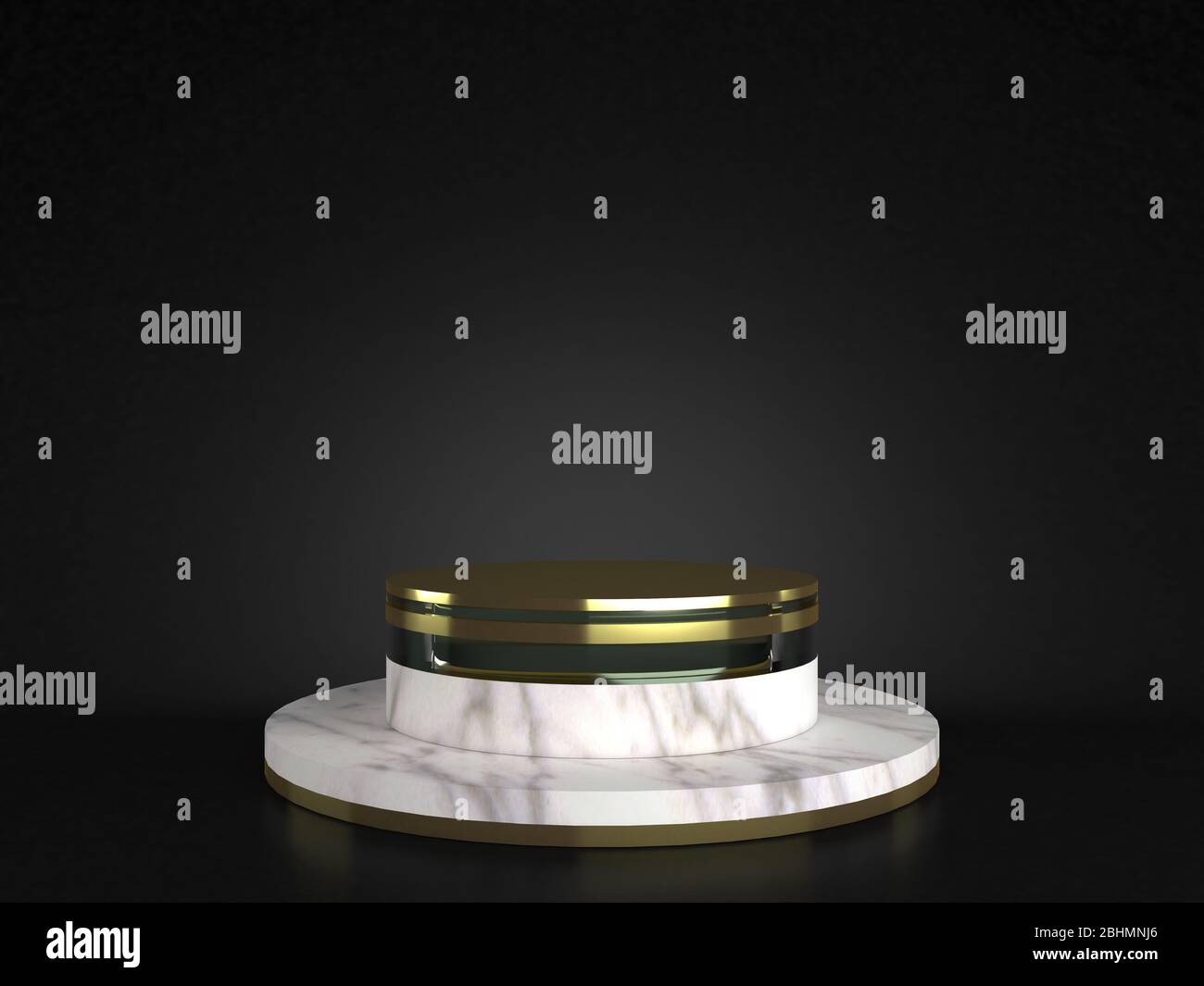 3d rendering of white marble with gold pedestal isolated on black ...