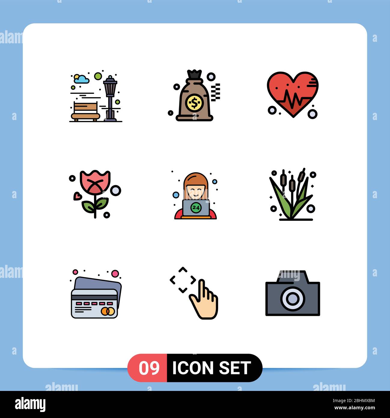 9 Creative Icons Modern Signs and Symbols of corn, technical, heart, support, rose Editable Vector Design Elements Stock Vector