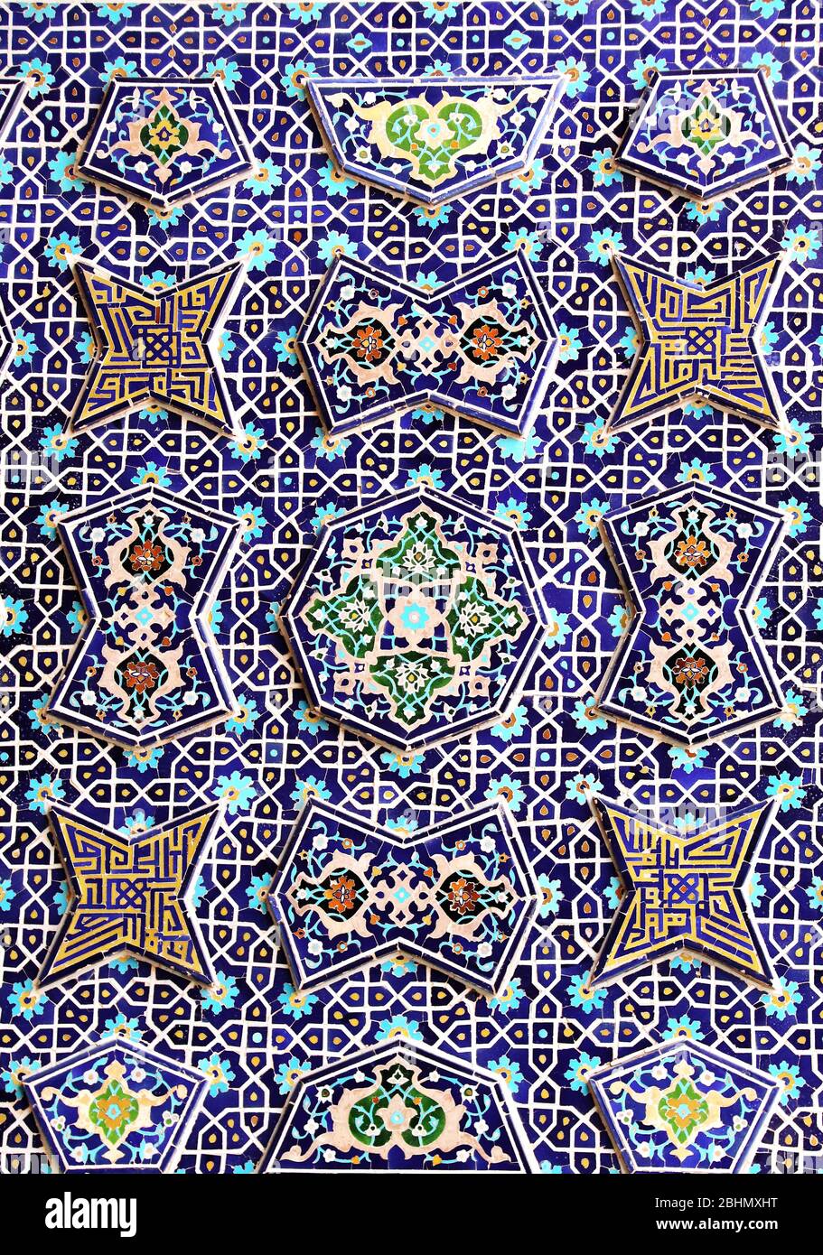 Detail of traditional persian mosaic wall with floral ornament of