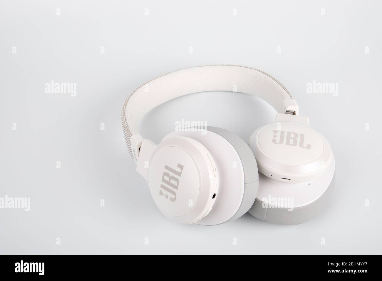 Riga Latvia April 24 2020 Headphones bluetooth JBL Live 500BT new headphones on white background Stock Photo Alamy