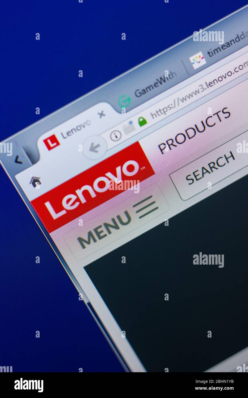 Ryazan, Russia - May 13, 2018: Lenovo website on the display of PC, url - Lenovo.com Stock Photo