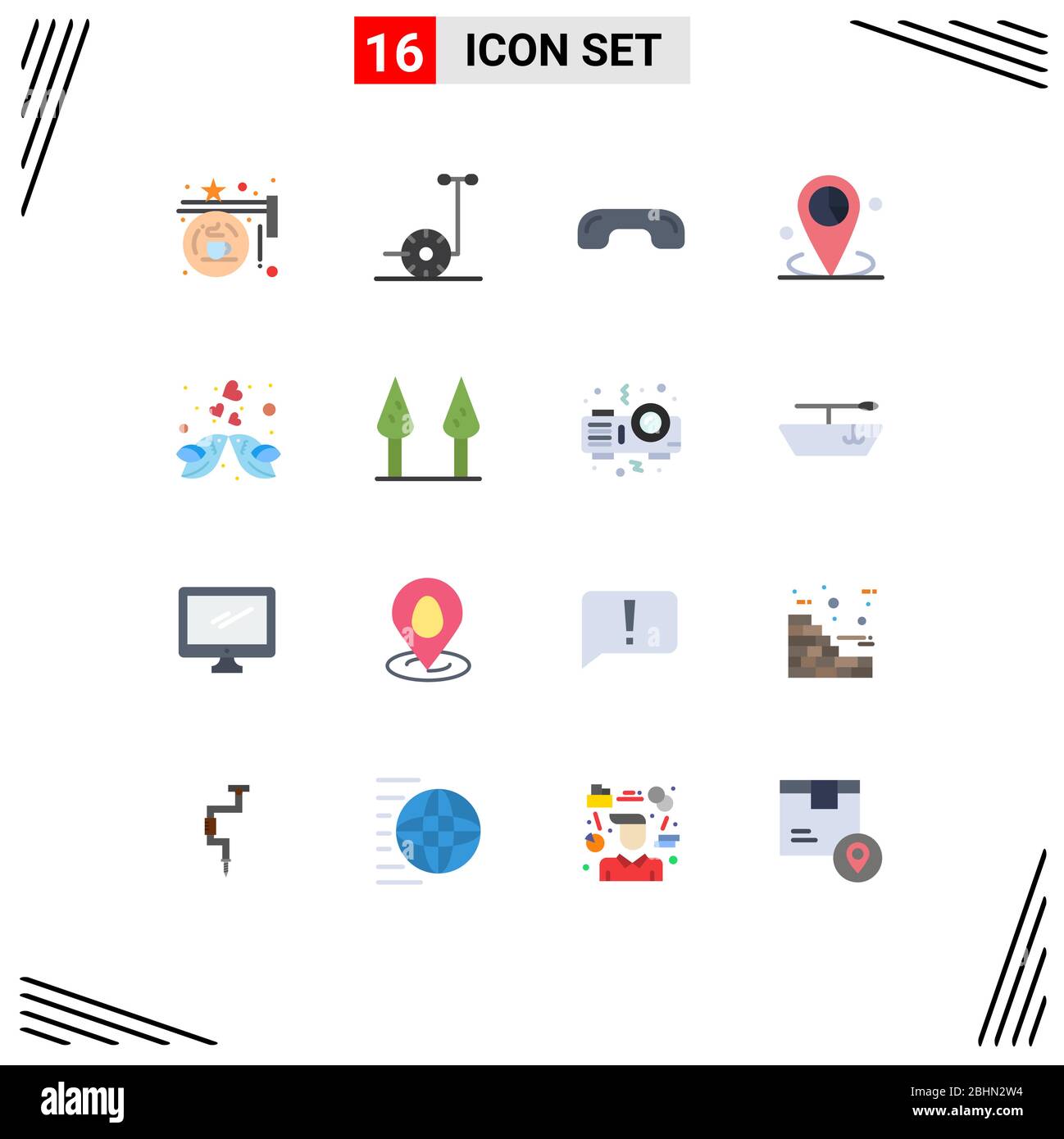 Universal Icon Symbols Group of 16 Modern Flat Colors of placeholder, location, decline, graph, up Editable Pack of Creative Vector Design Elements Stock Vector