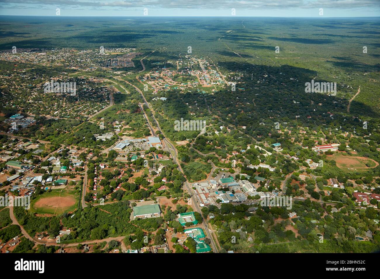 Victoria Falls township, Zimbabwe, Africa - aerial Stock Photo