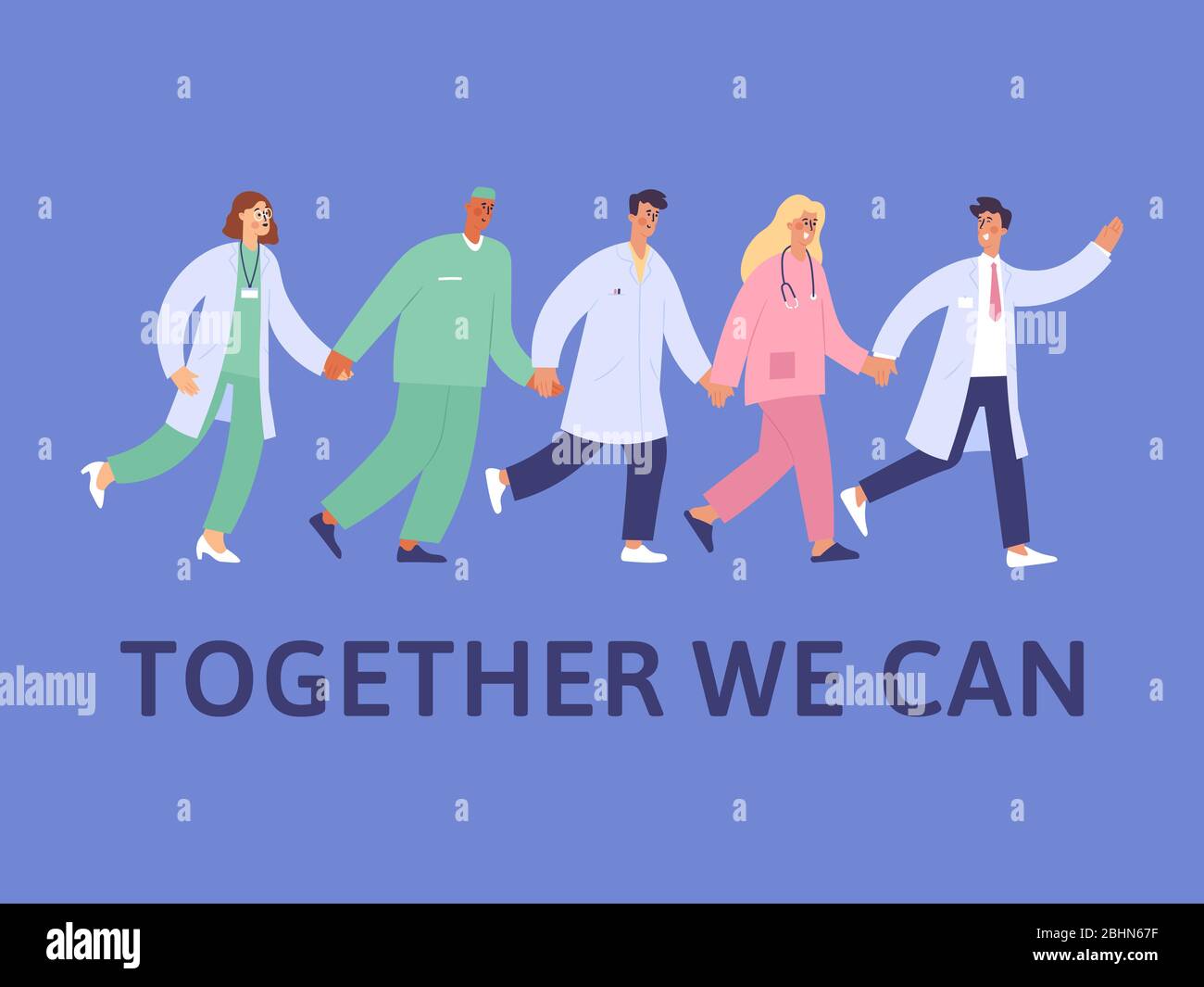 Group of doctors and nurses running for emergency situation. Vector illustration character design. Stock Vector