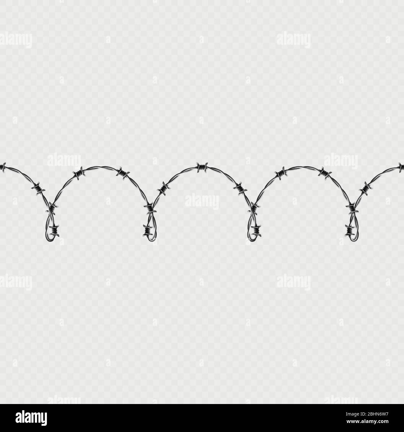 Metal barbed wire horizontal seamless border template and elements object. EPS 10 Stock Vector