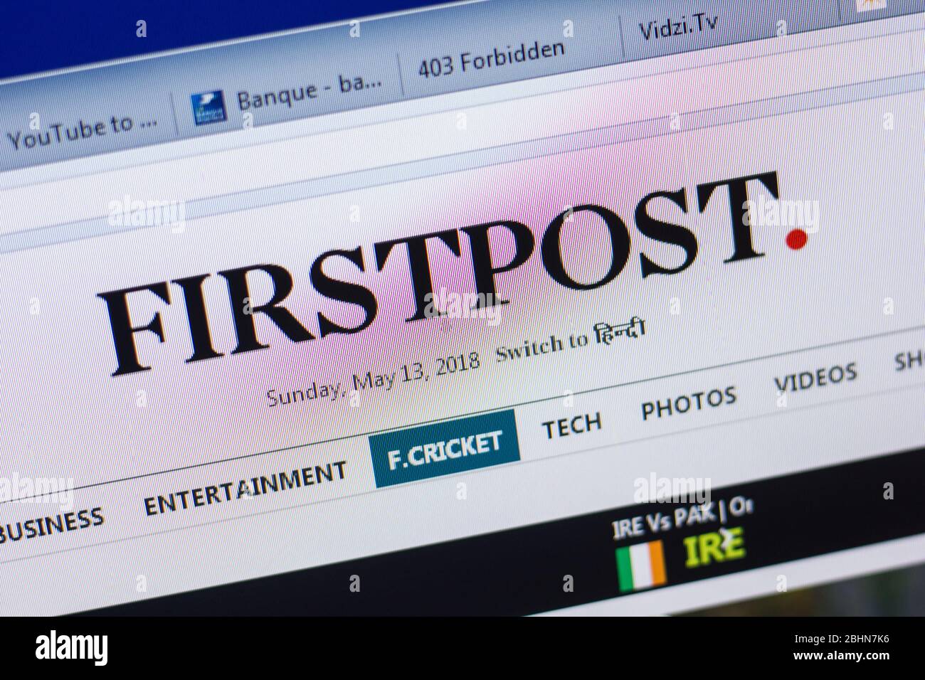 Ryazan, Russia - May 13, 2018: Firstpost website on the display of PC ...