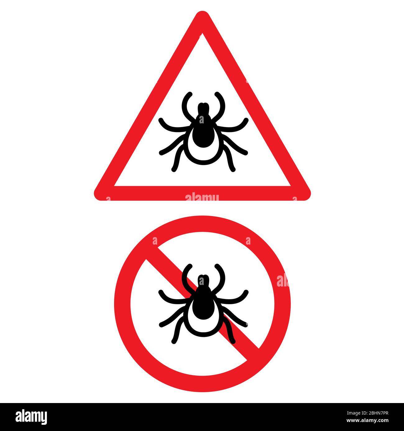 No tick mite icon red round triangle warning sign Stock Vector