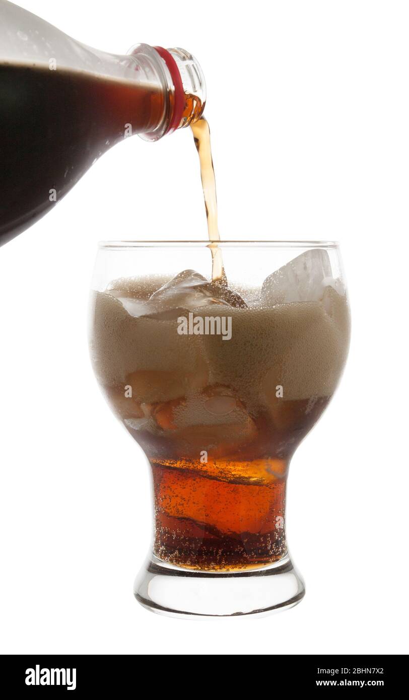 cola in glass with ice on white background Stock Photo - Alamy