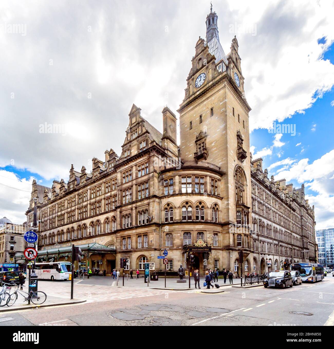 Glasgow Central Railway Station Building on the Corner of Gordon Street (L) and Hope Street (R) in Glasgow Scotland Stock Photo