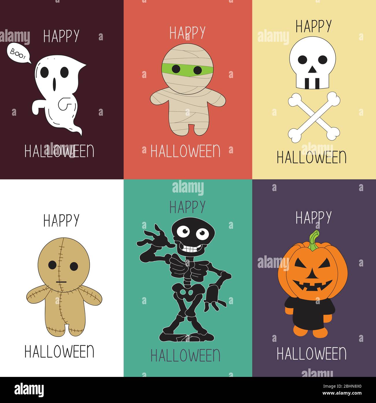 vector set with Halloween illustrations and icons, pumpkin, jack o ...