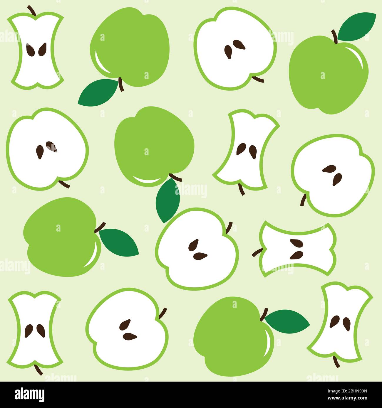 Green apples and core on light seamless background Stock Vector