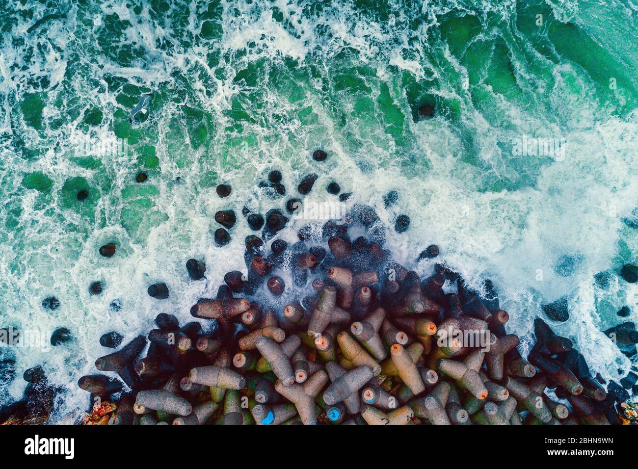 Aerial view of sea waves and rocky coast Stock Photo - Alamy
