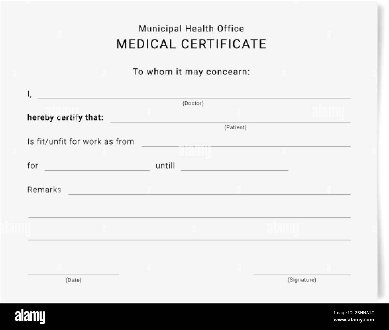 Medical certificate form. Sick leave pad template Stock Vector For Medical Sick Note Template