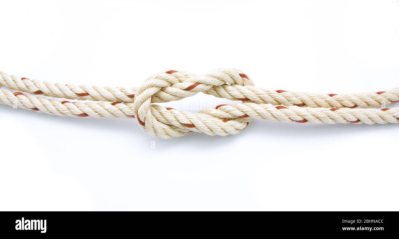 jute ropes with knot isolated on white background Stock Photo