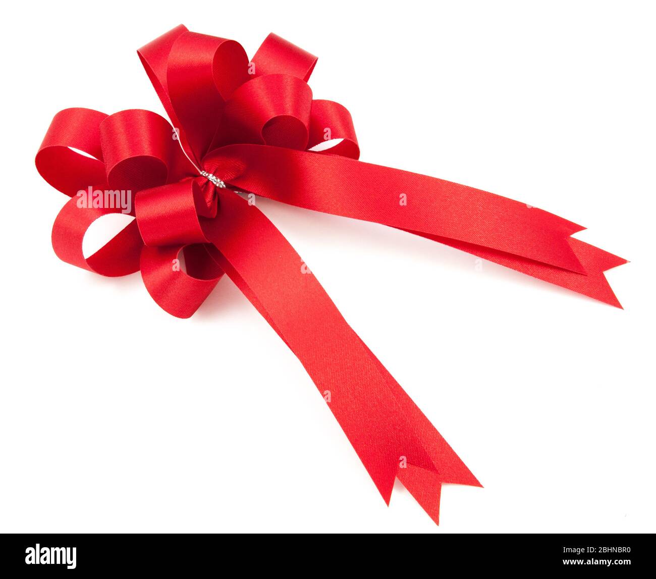 Beautiful red bow from satin ribbon on white background Stock Photo - Alamy
