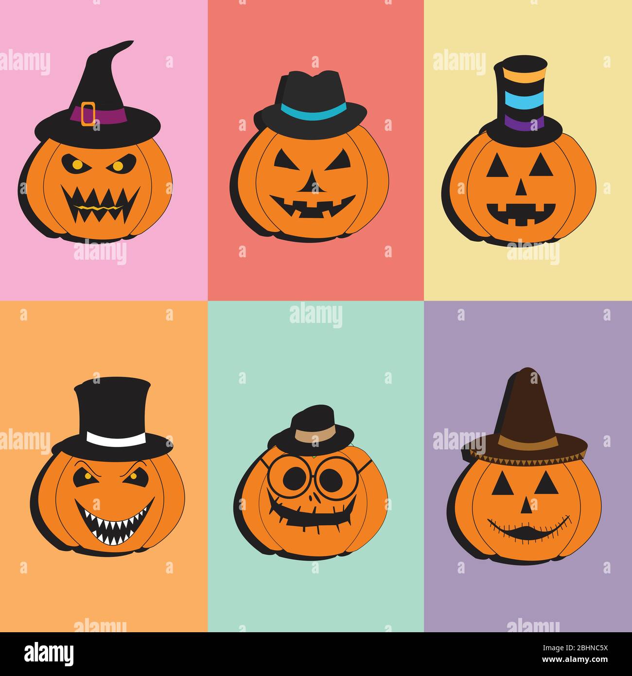 Set of Jack o' Lantern Illustration, cute character with different expression Stock Vector