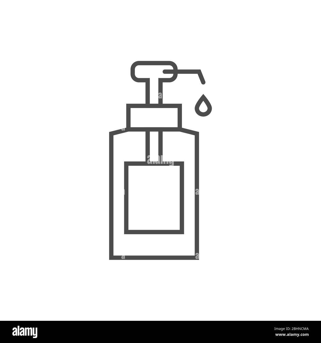 Sanitazer bottle with drop related vector thin line icon. Stock Vector