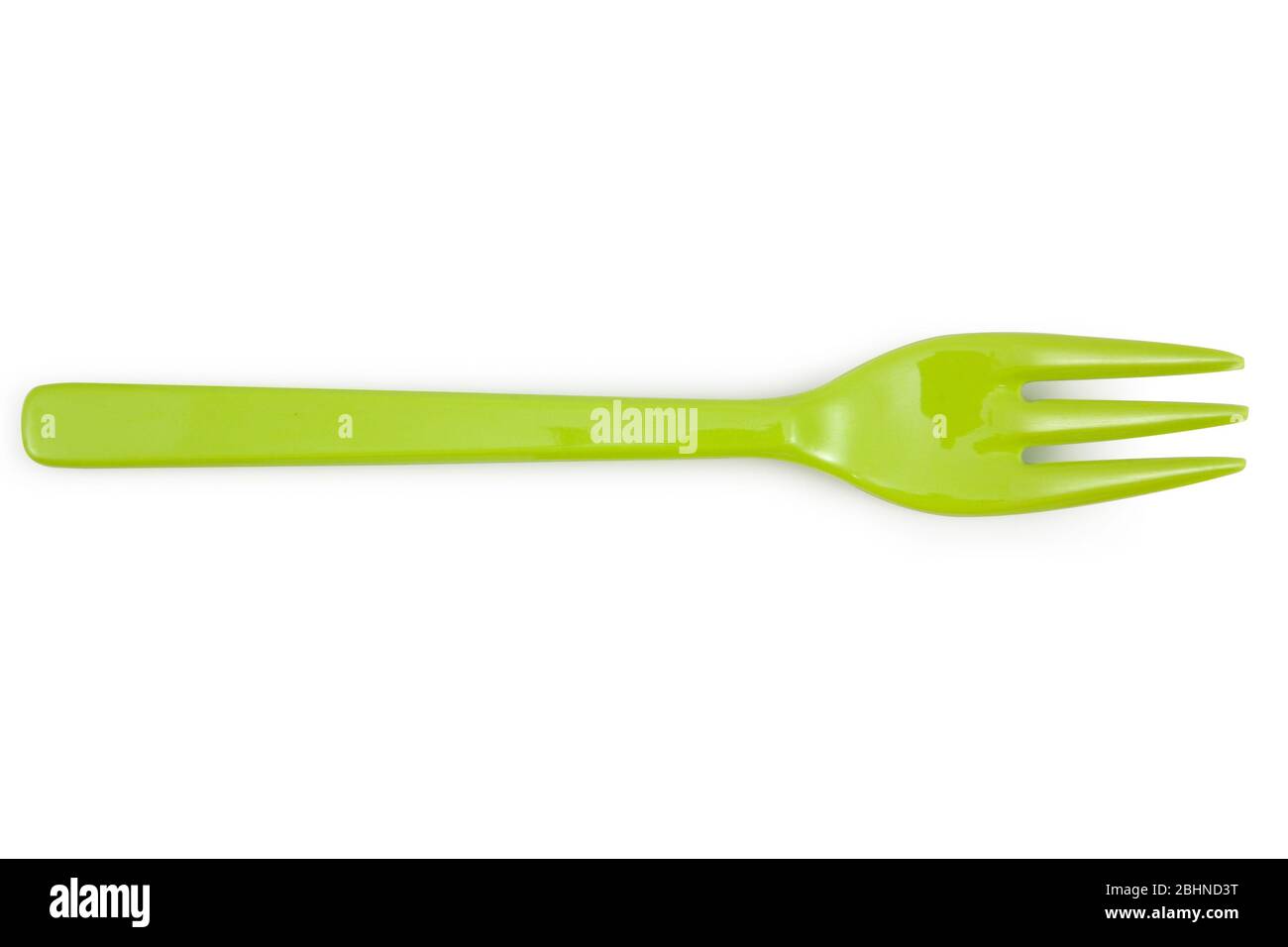 Green plastic forks isolated on white background Stock Photo
