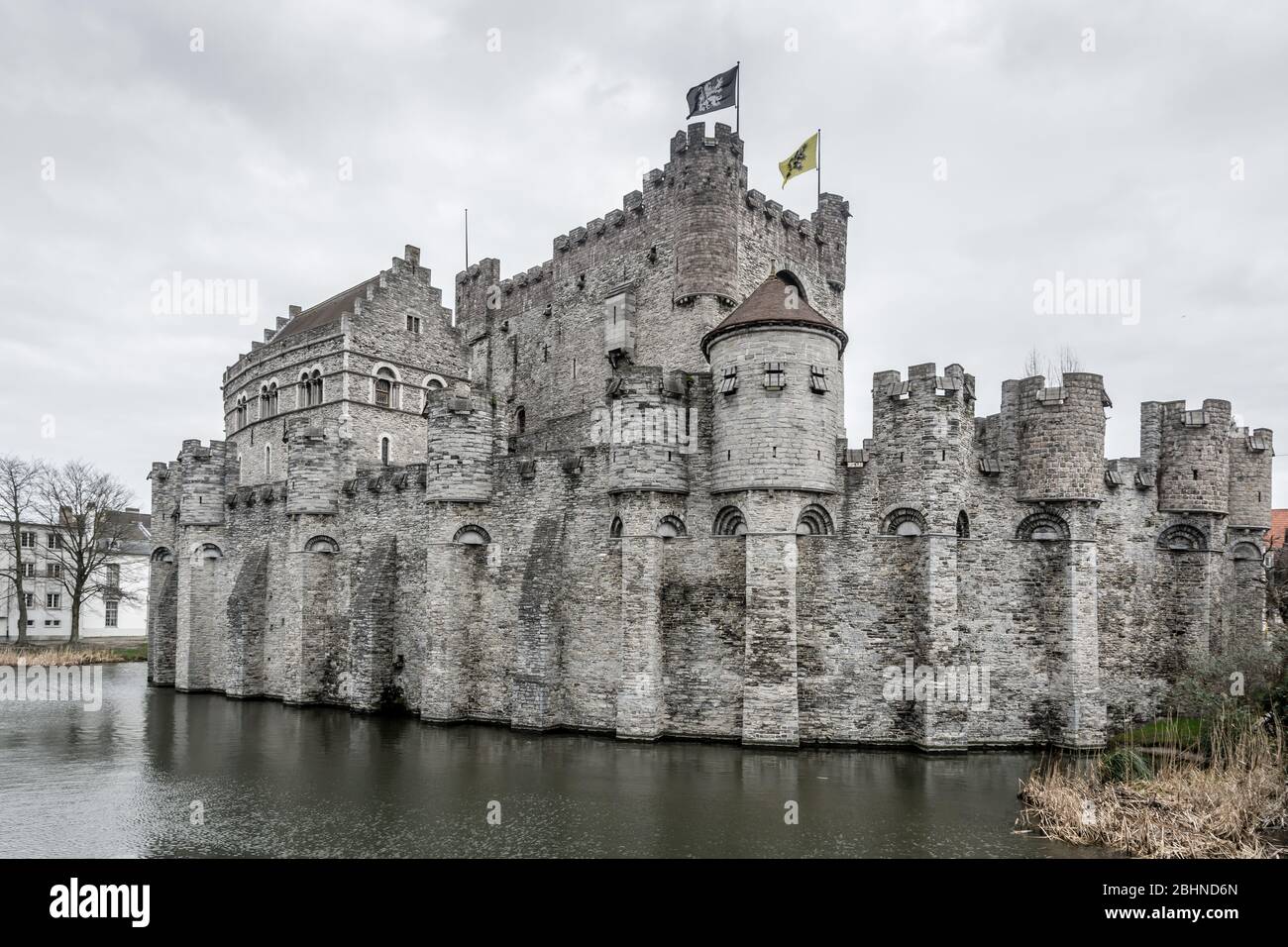 Medieval castle Gravensteen (Castle of the Counts) in Gent, Belgium. Present castle was built in 1180 by count Philip of Alsace. Stock Photo