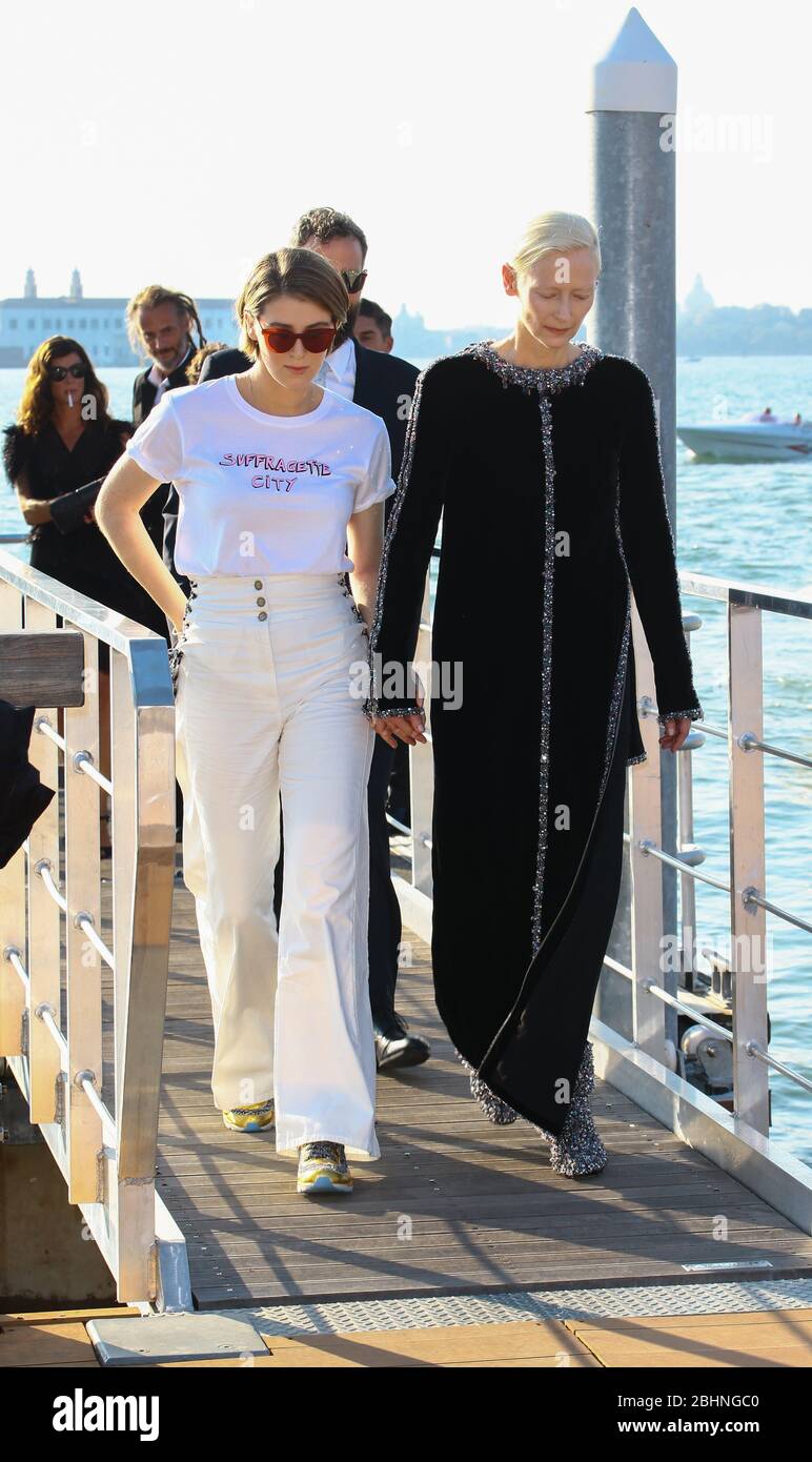 VENICE, ITALY - SEPTEMBER 05: Tilda Swinton is seen during the 75th Venice Film Festival on September 5, 2018 in Venice, Italy Stock Photo