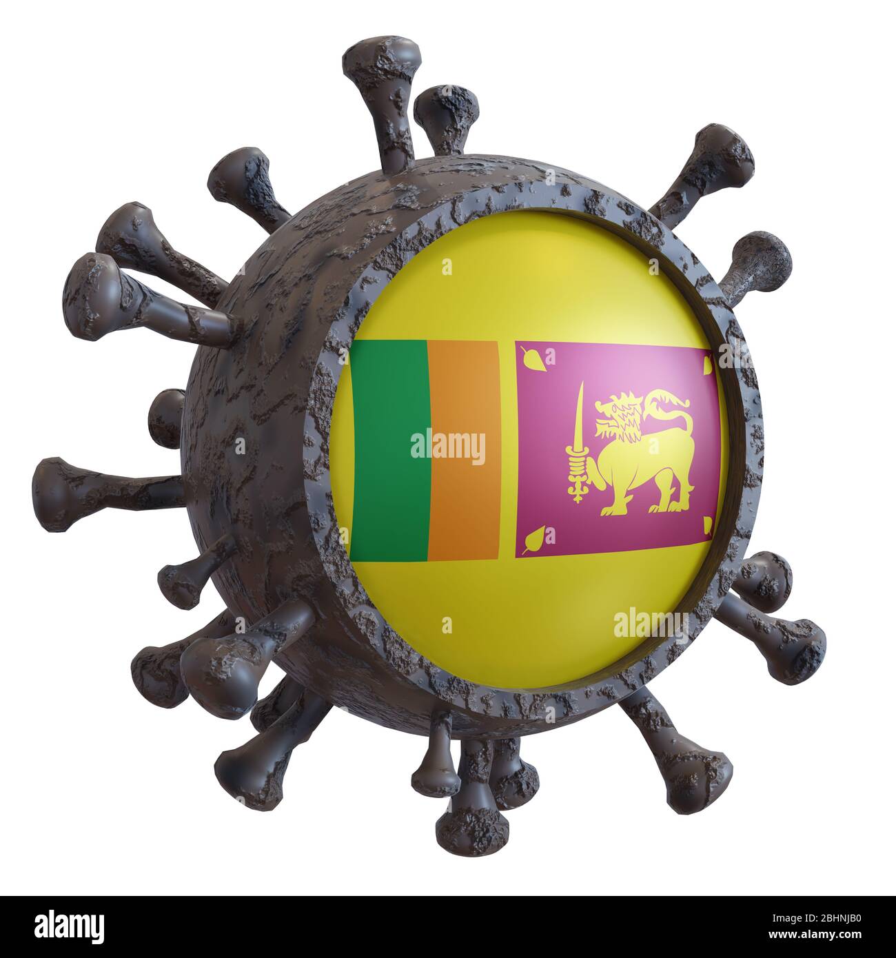 3d rendering of a national Sri Lanka flag over a virus covid19. Concept of the fight of the countries vs pandemic. Isolated on white background Stock Photo