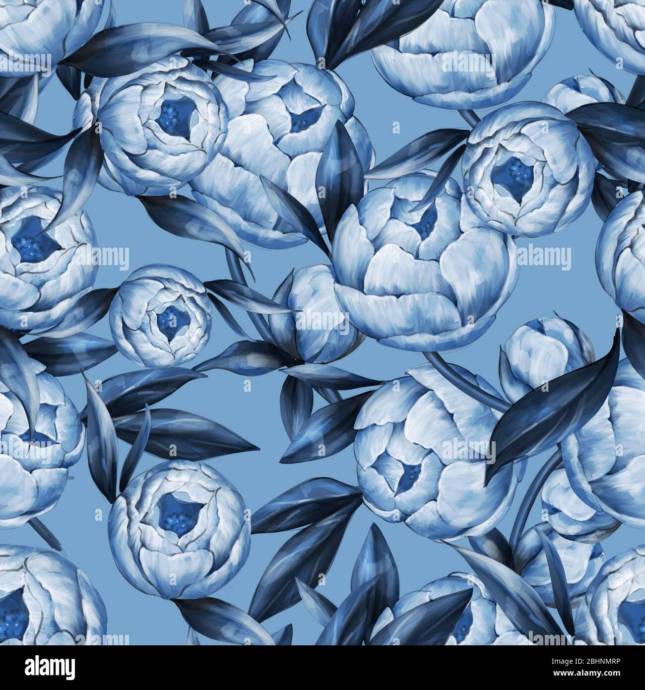 Blue monochrome floral seamless pattern Stock Photo