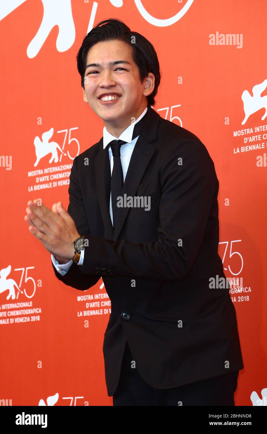 VENICE, ITALY - SEPTEMBER 07: Ryusei Maeda attends "Killing (Zan)" photocall during the 75th Venice Film Festival at Sala Casino on September 7, 2018 Stock Photo